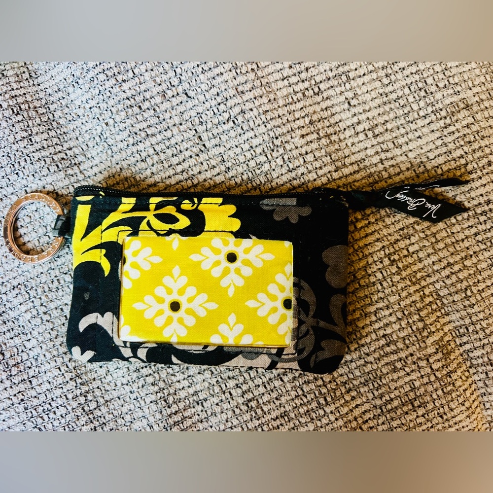 Vera Bradley Keychain ID Wallet Gray Black Lime Credit Card Zippered Bag Baroque